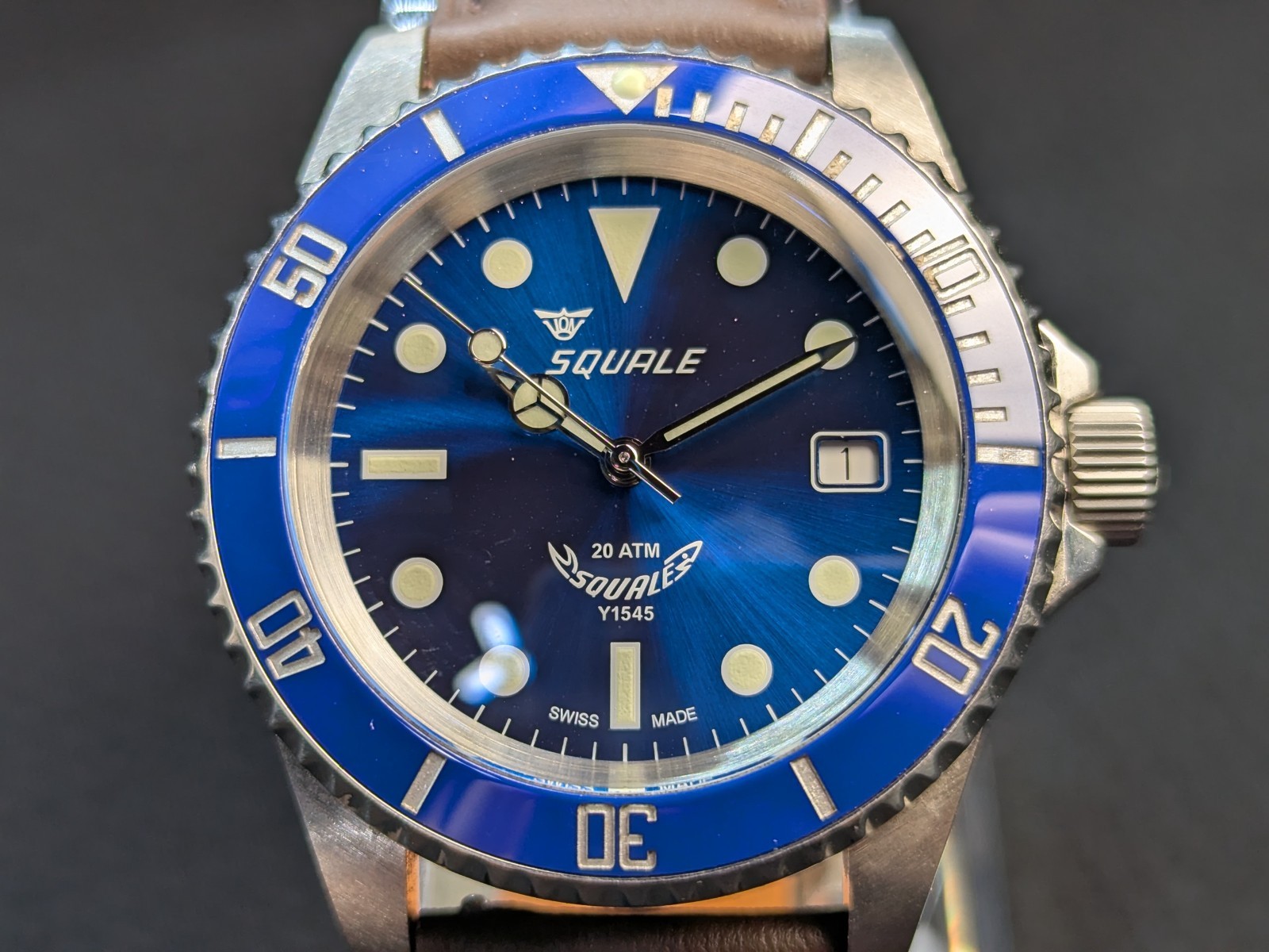 Squale Y1545 20 ATM Swiss Made Automatic Divers Watch – Blue Dial/Bezel