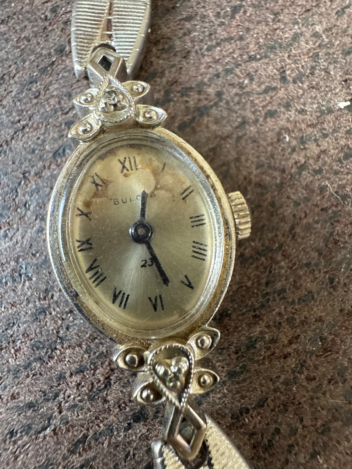 Vintage BULOVA 10K GOLD rgp & DIAMONDS & 23 JEWEL Ladies Watch BOX & WORKS