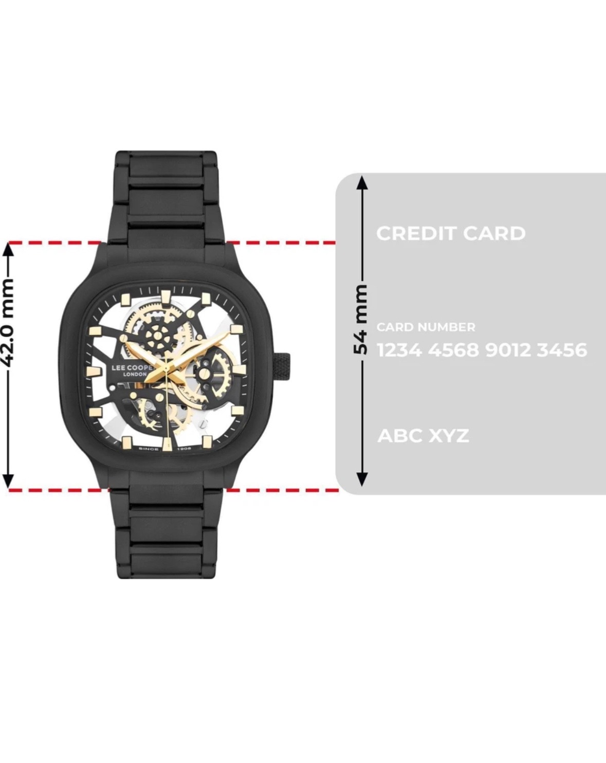 Lee Cooper London Men’s Automatic Skeleton Watch Black PVD Steel Gold Accents