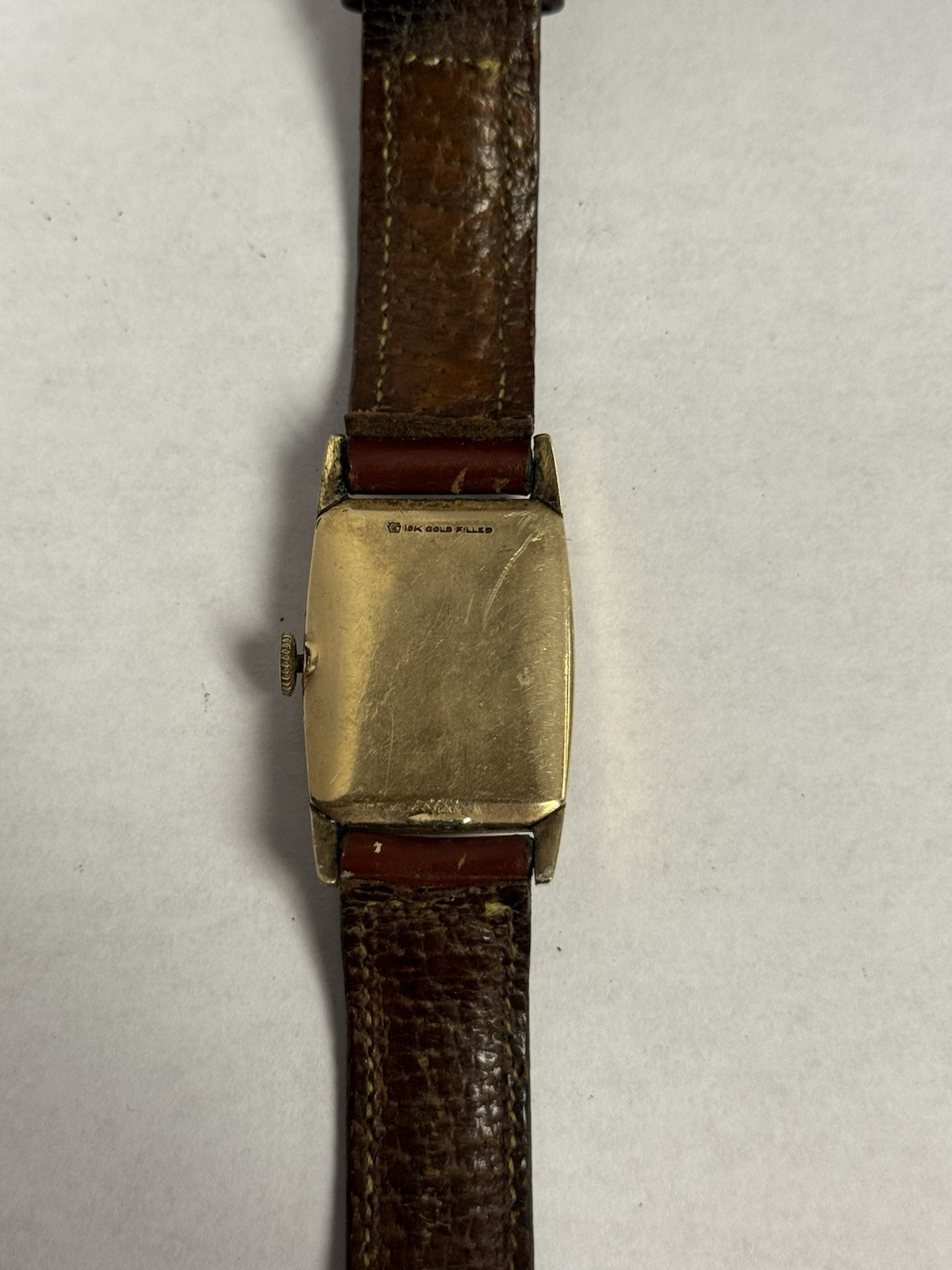 Waltham Manual Wind Rectangle Gold Filled Watch Champagne Arabic Dial 15J