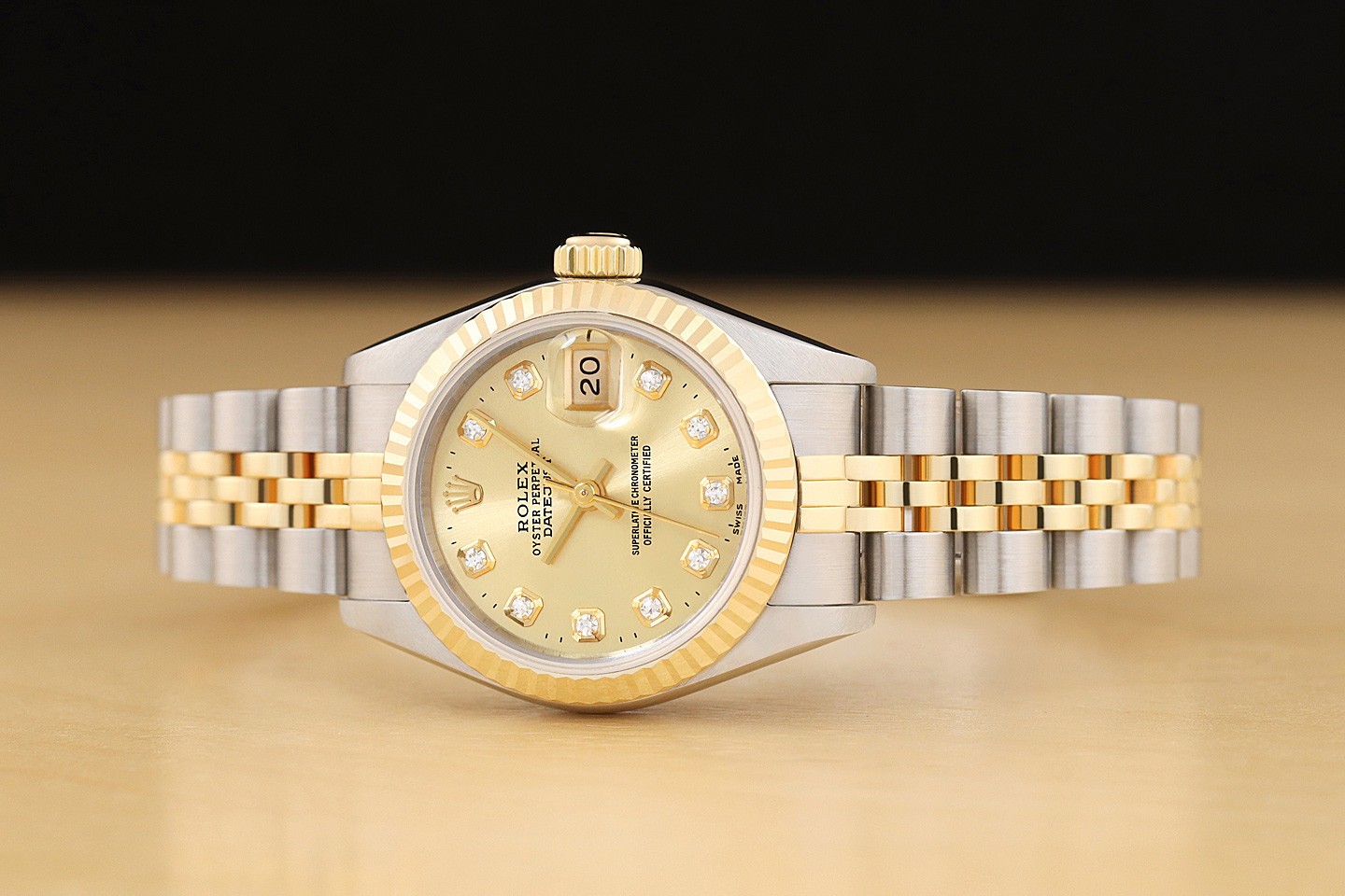 ROLEX LADIES DATEJUST CHAMPAGNE DIAMOND 2 TONE 18K YELLOW GOLD 69173 WATCH