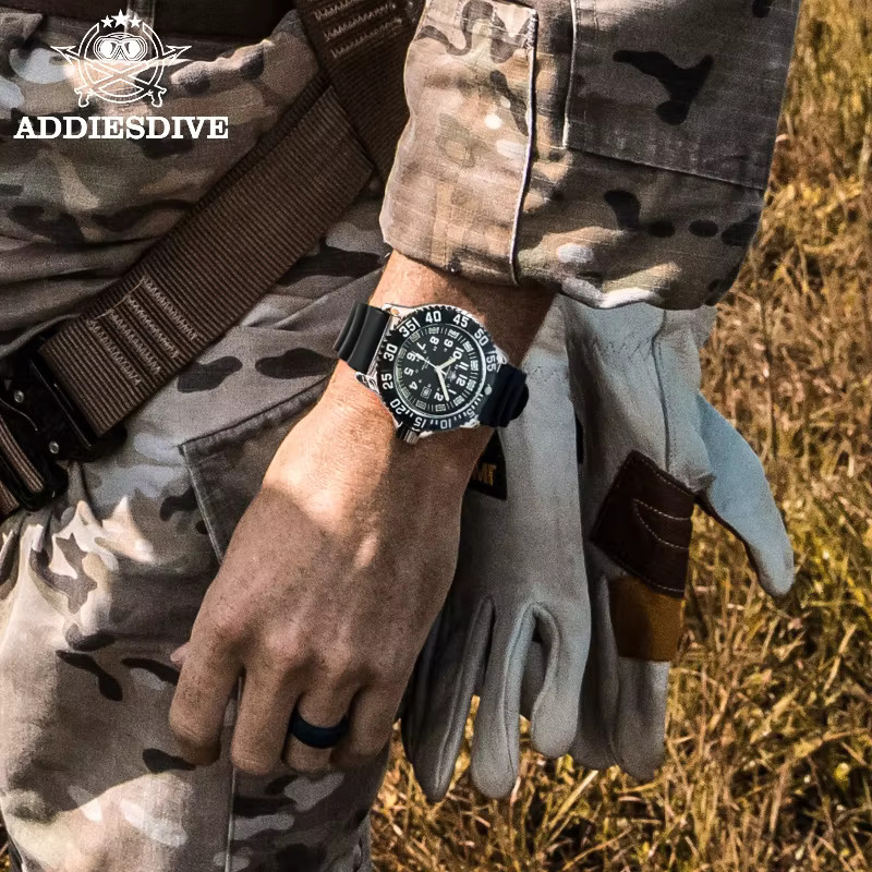 44MM ADDIESDIVE Military Quartz Dive Watch Men Silicone Waterproof Luminous NEW