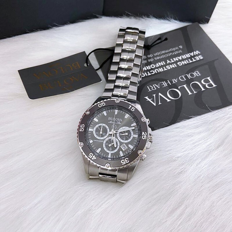 Men Bulova Classic Black Marine Star Chronograph 98B401 Quartz Watch 7.5-8-8.5