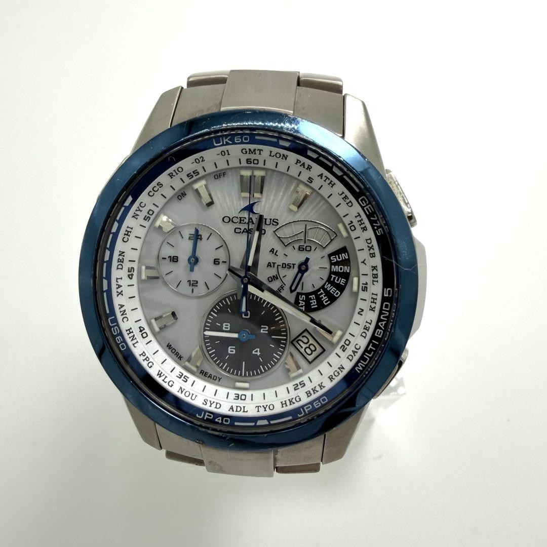 CASIO OCEANUS OCW-M700 Solar Atomic Chronograph Titanium Blue Bezel White Dial