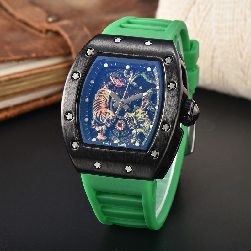 New Sports Men’s Dragon Tiger Pattern Lassa Quartz Watch Skeleton Dial
