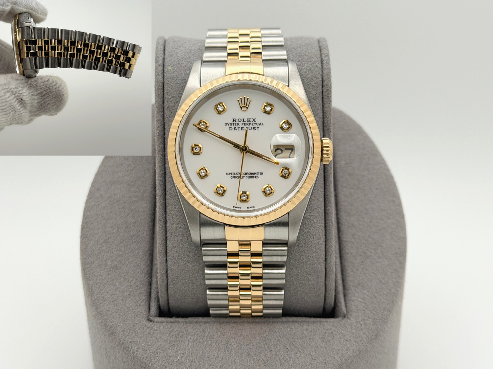 Rolex Datejust 16233 36mm White Diamond Dial 18k Yellow Gold Stainless Steel