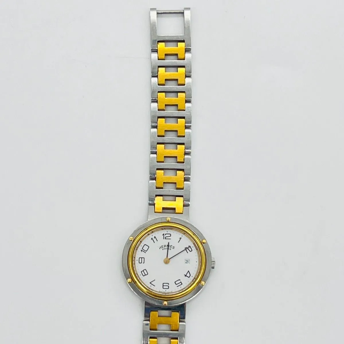 HERMES Clipper Watch White Dial Silver x Gold Combination Color Battery Replaced