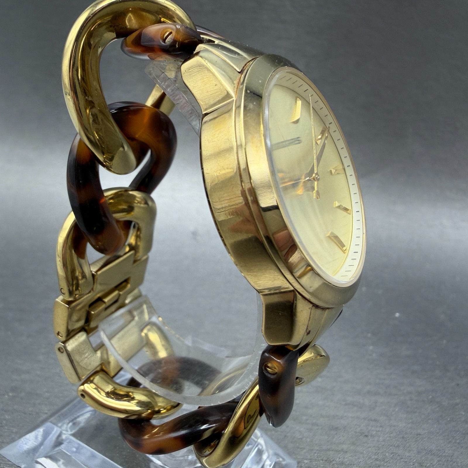 Michael Kors Nini Watch Women 35mm Champagne Dial Gold Tone Tortoise New Batt