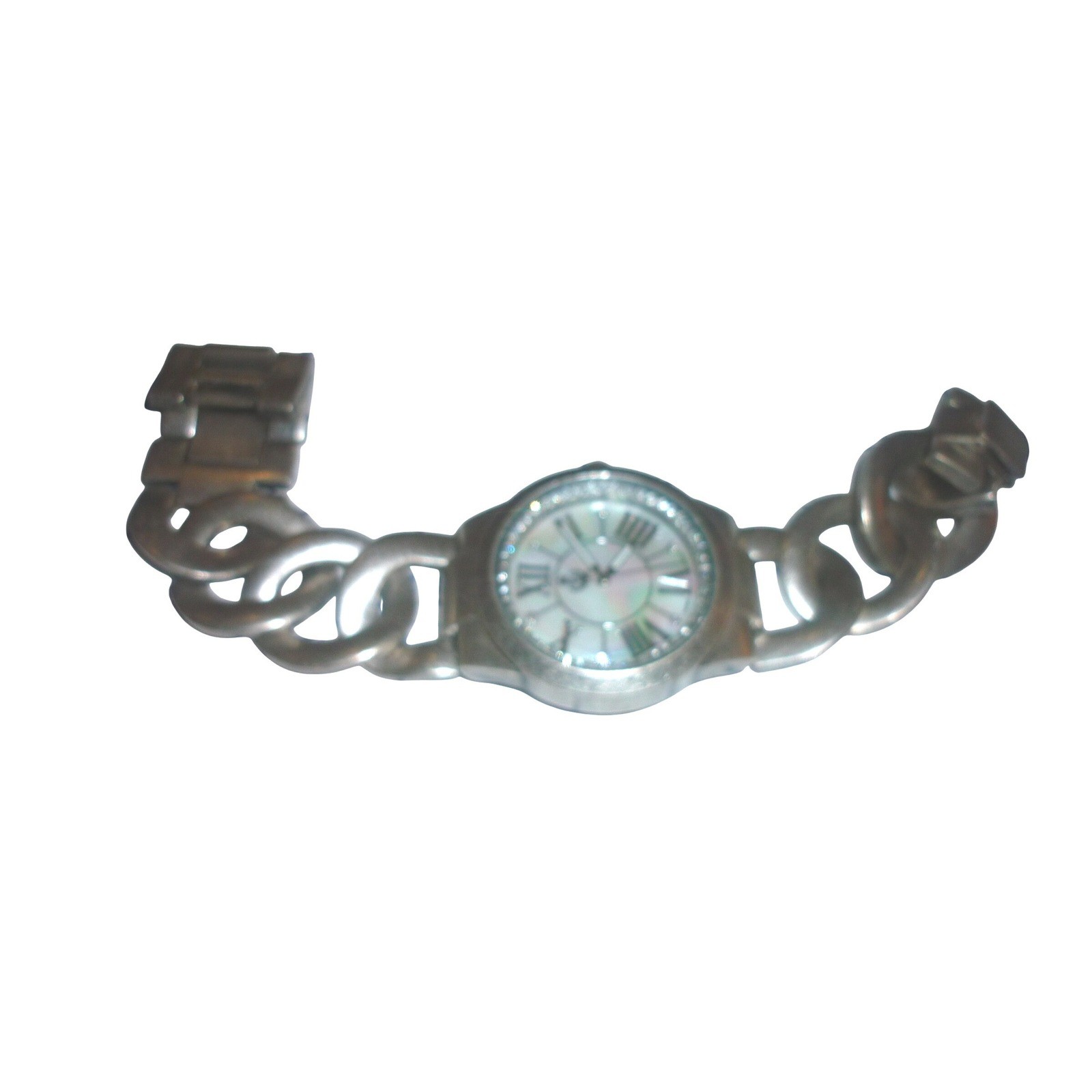Premiere Designs Watch 9429 Silver Tone Chain Link Mother of Pearl Rhinestone