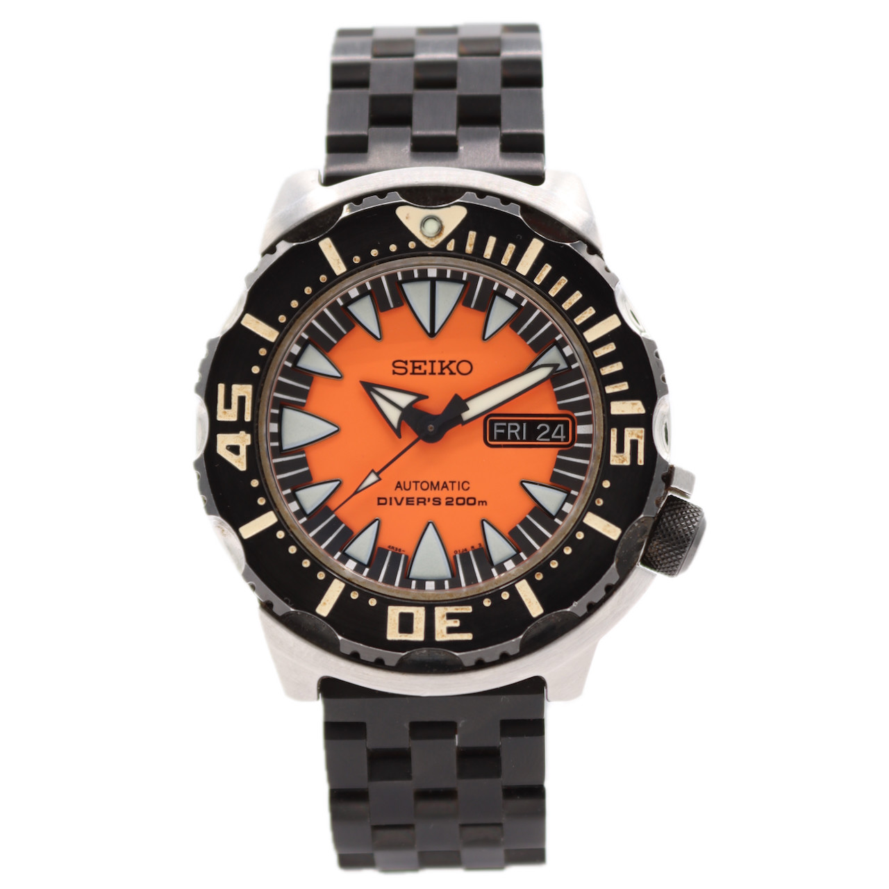 42.5mm Seiko Orange-Black Monster 2nd Gen SRP315 Mens Automatic Wristwatch Steel