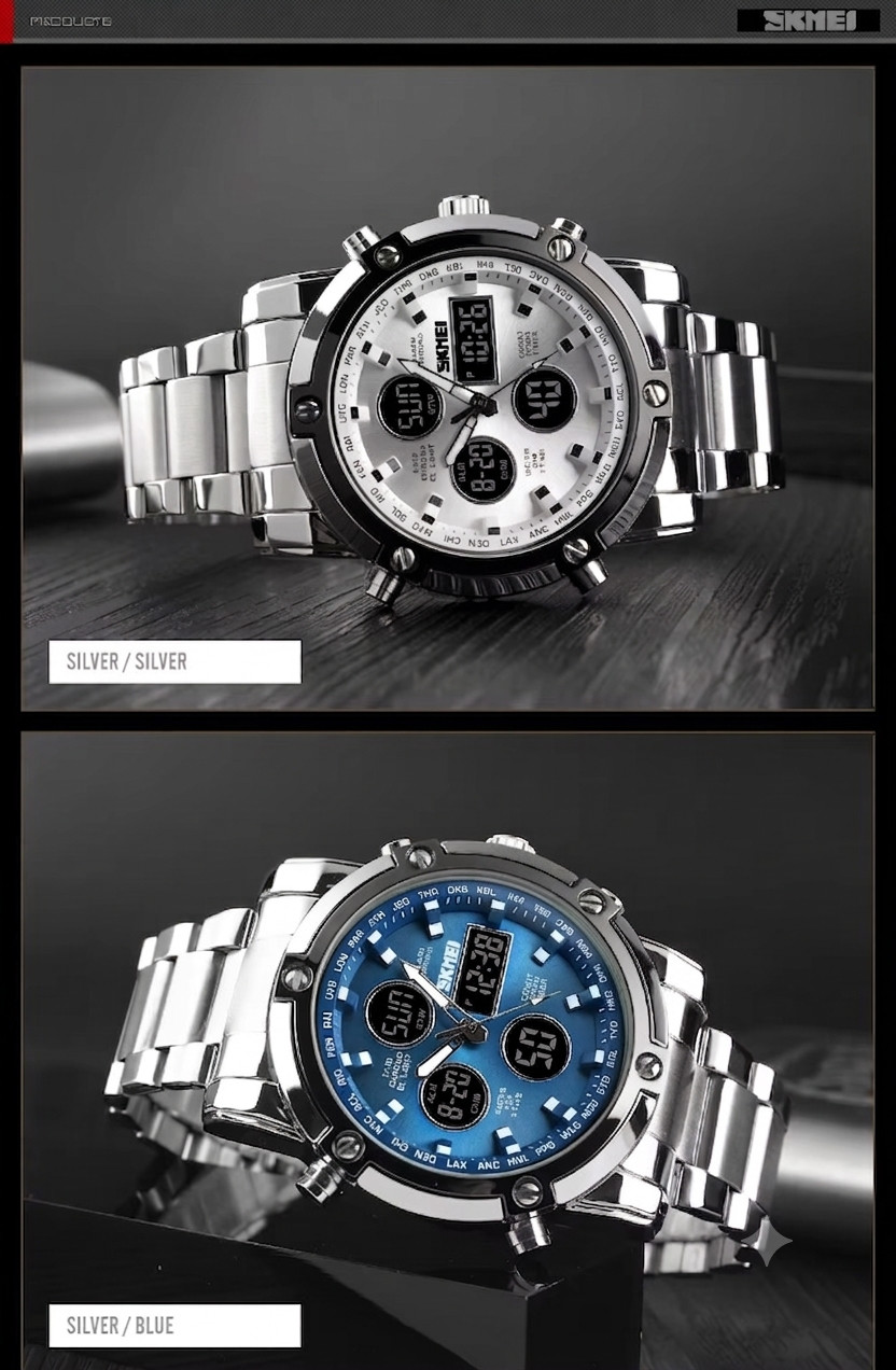 SKMEI Men Quartz Watch LED Digital Steel Wristwatch Casual Business Male Watches