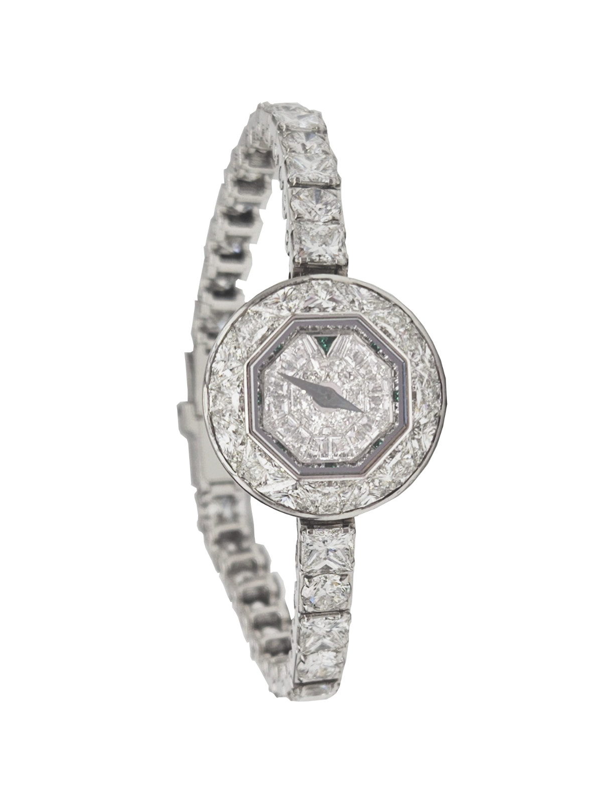 Graff 18K White Gold Diamond & Emerald “Baby Graff” Watch