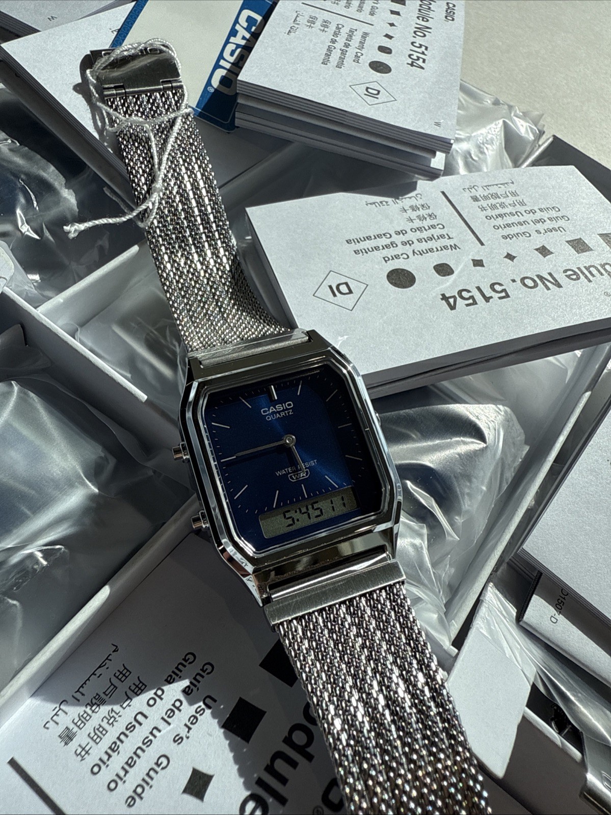 Casio Analog-Digital Vintage Style Dual Time S.Steel Mesh Band Watch AQ-230EM-2A