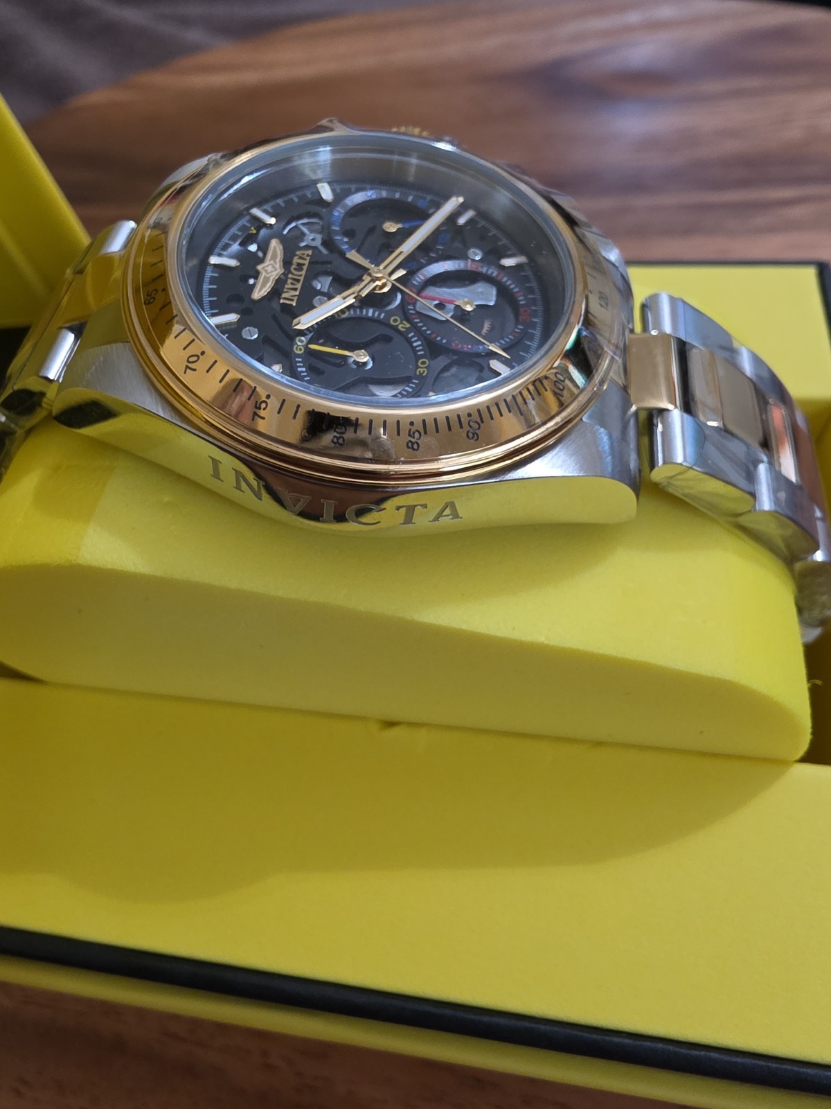 Invicta Men’s Watch – Speedway Chrono Black Skeleton Two Tone Limited Edition