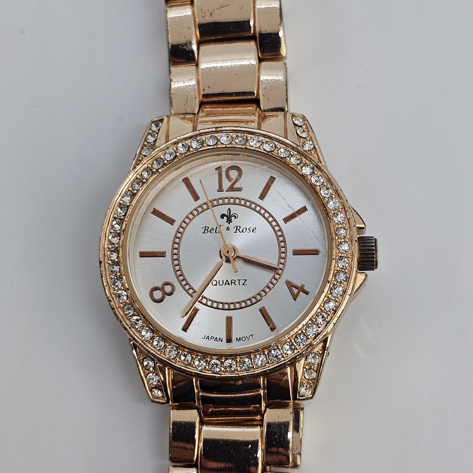 Bell Rose Women’s Watch 30MM Gold Dial Gold Bracelet Band 7″ New Battery