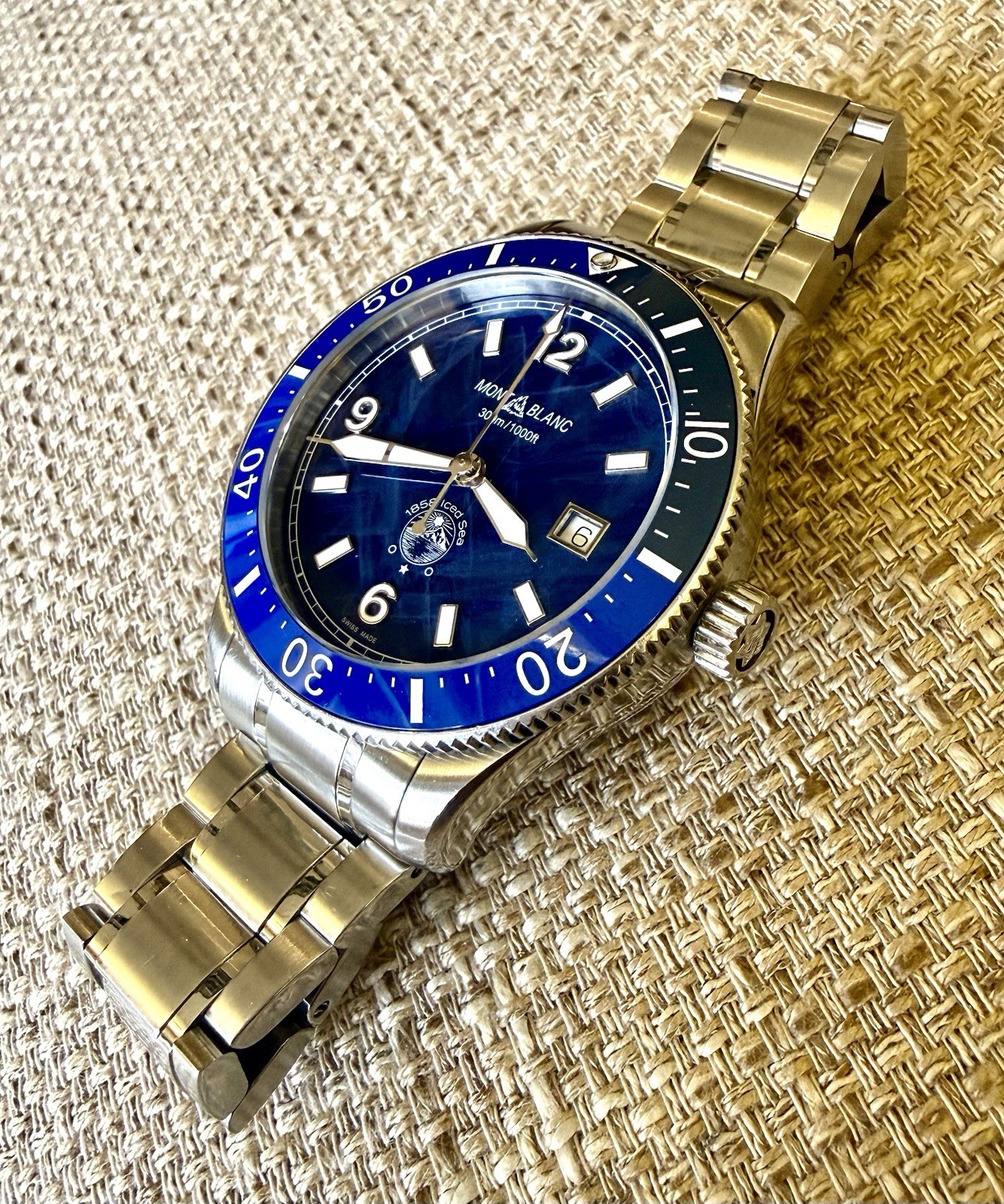 💙🧊 Montblanc 1858 Iced Sea Automatic Glacier Blue Dial Swiss Diver 🧊💙