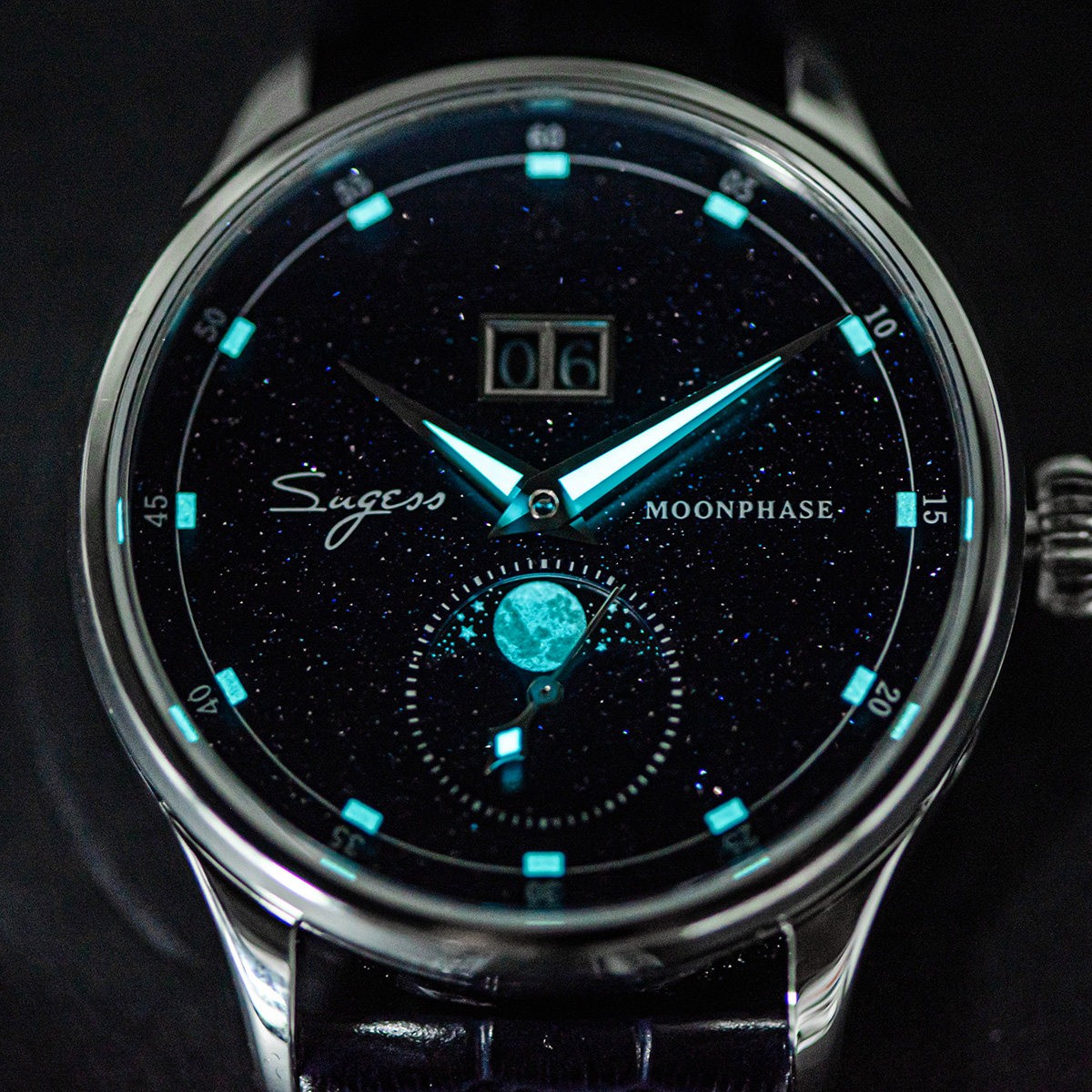 Sugess MoonPhase Master StarDust Mechanical Watch Seagull 1963 MoonPhase Display