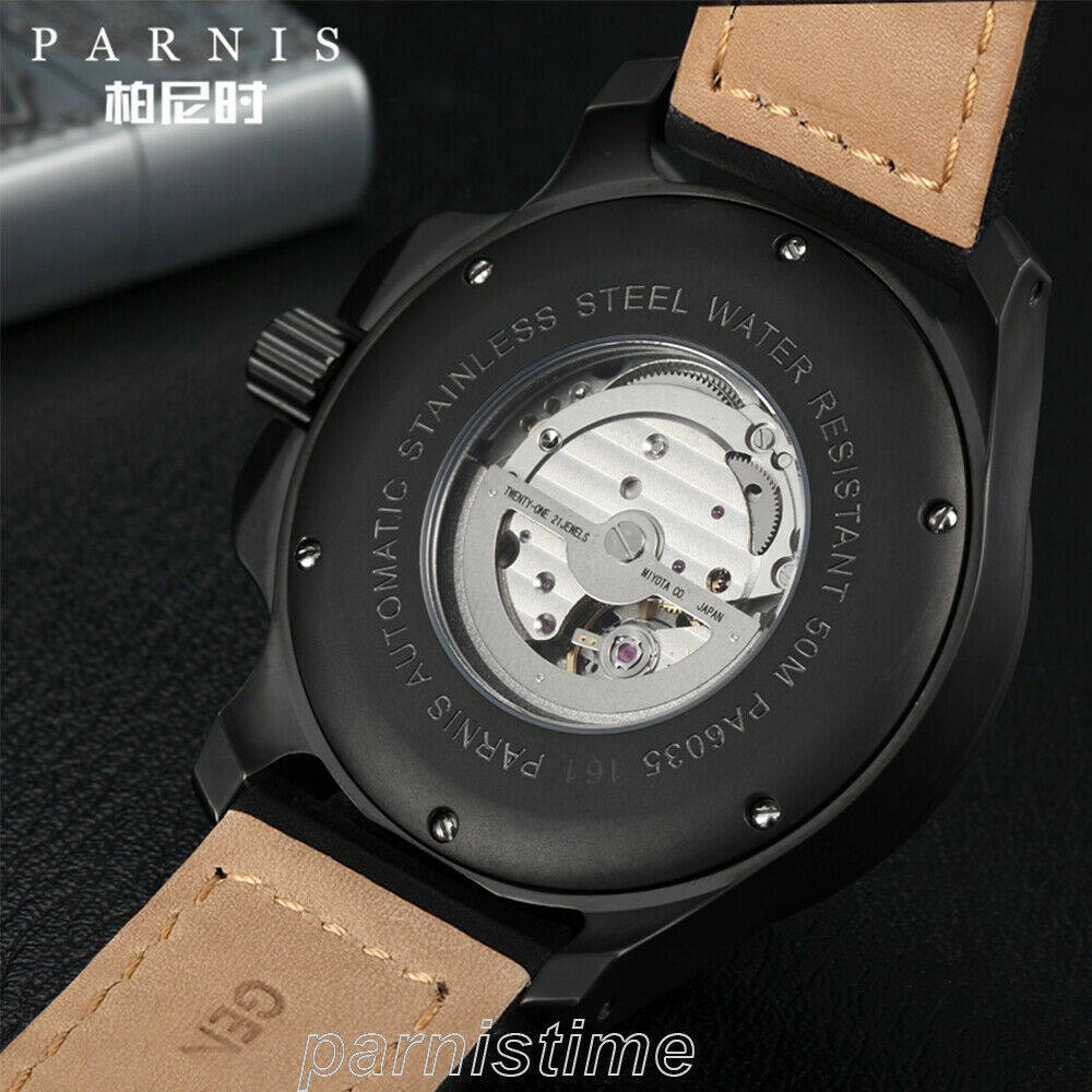 47mm Parnis Luminous Marker Miyota Automatic Men’s Military Watch Sapphire Glass