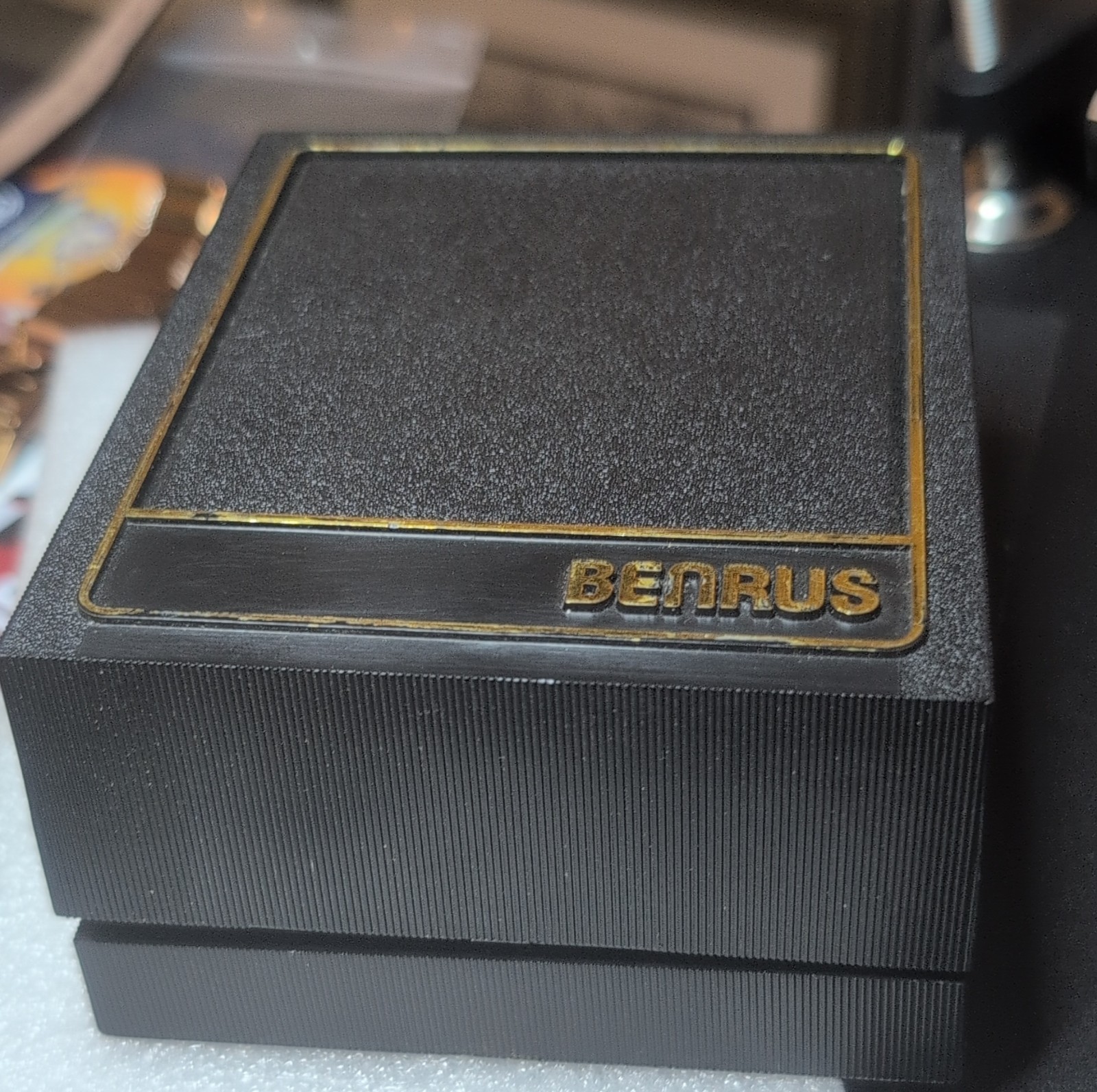 Benrus Men’s Quartz Wristwatch Black Dial Water Resistant Leather Band
