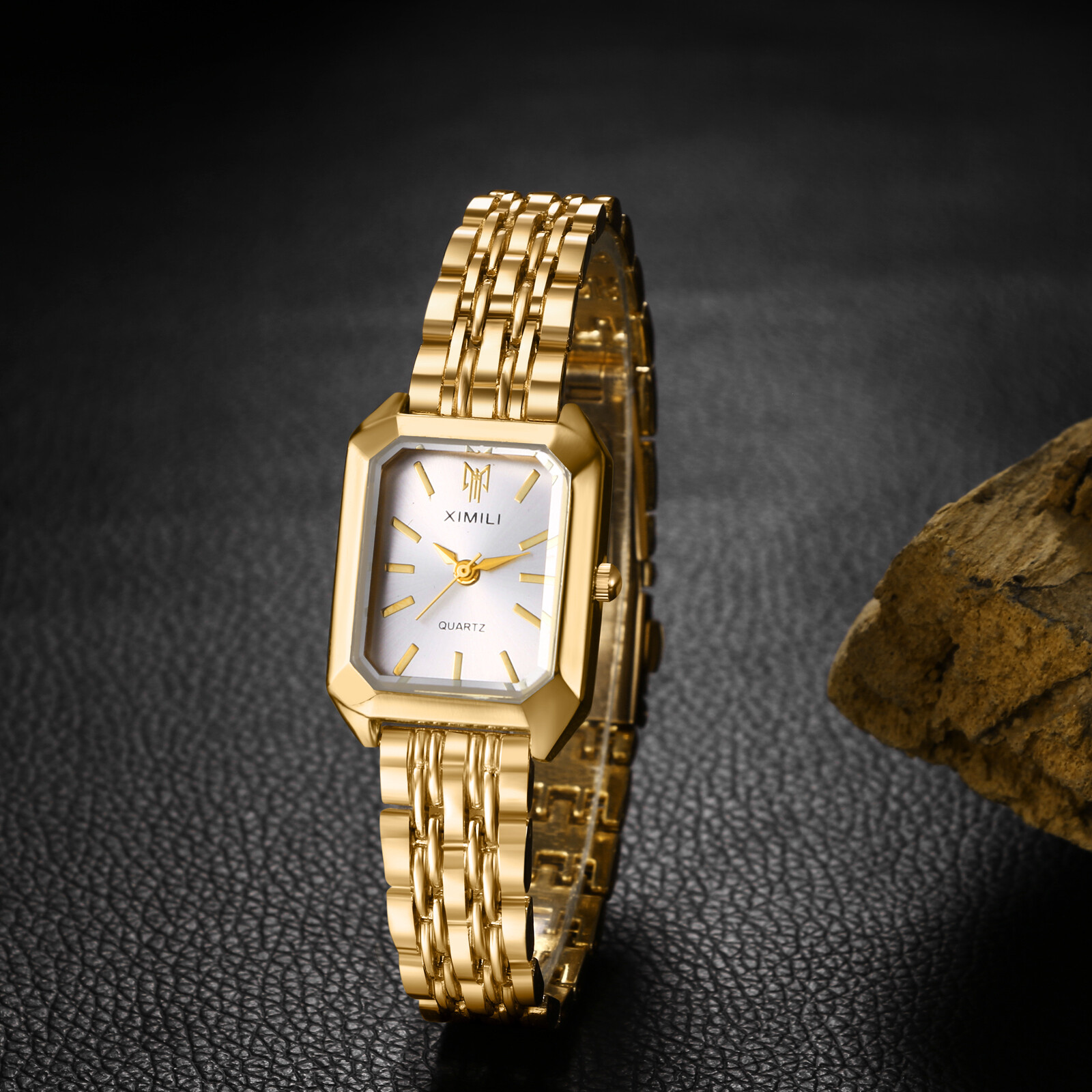 Women Stainless Steel Simple Square Dial Adjustable Band Quartz Dress WristWatch