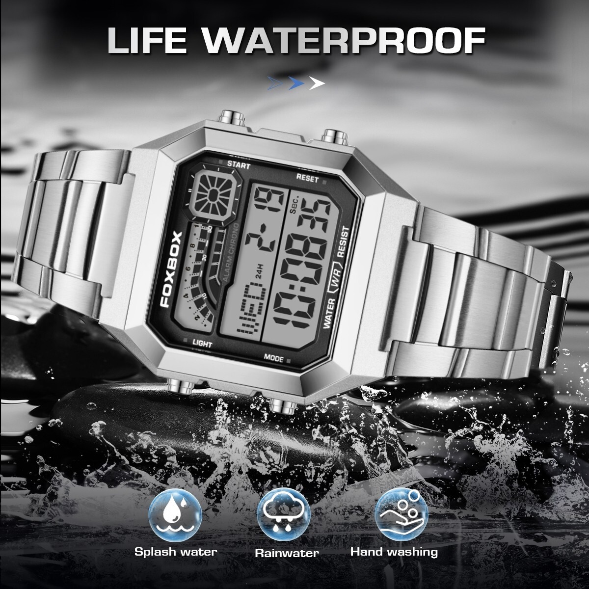 2025 Men’s Watch Military Stainless Steel Digital Luminous Waterproof Wristwatch