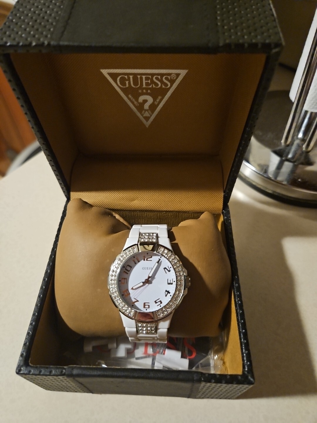 Women’s White Dial With Crystal Rhinestones Polycarbonate W/Original Box