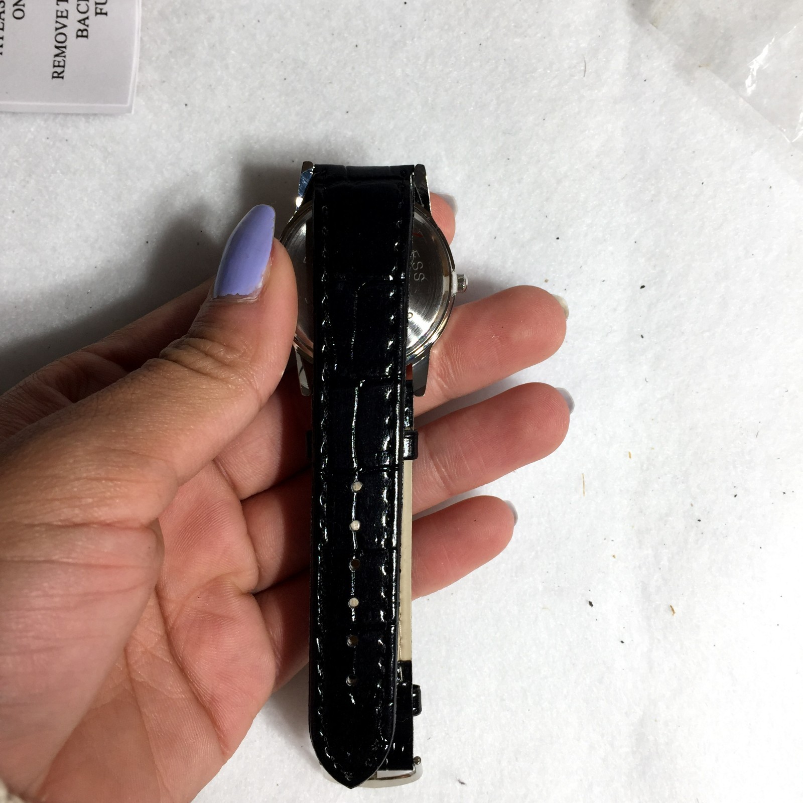 NEW Quartz Watch Black Faux Leather Band Silver Case Black Dial