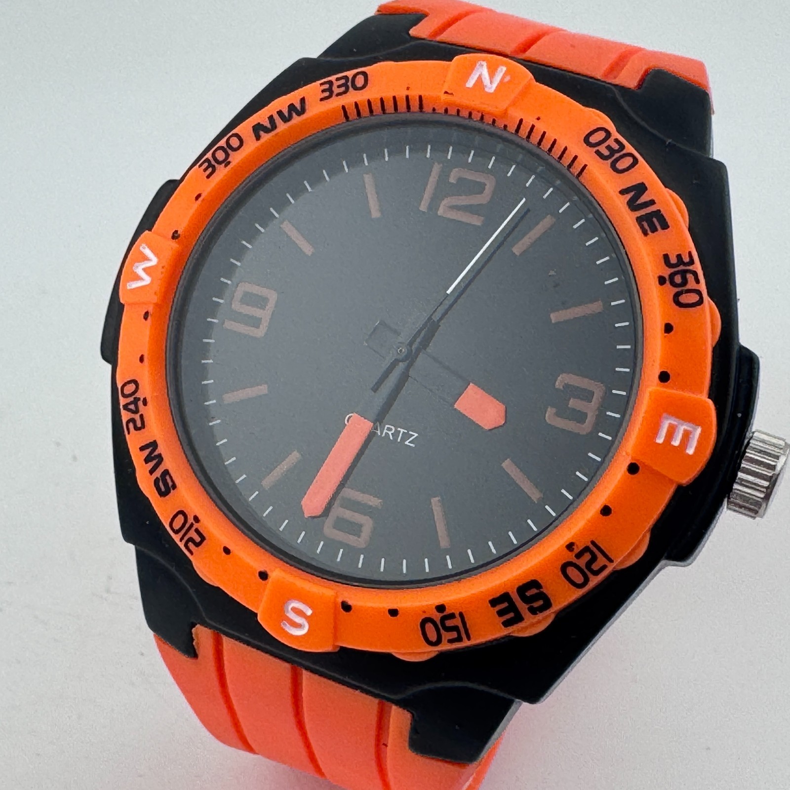 AG540 Quartz Watch 47mm Men Black Orange Fixed Barrel Japan Analog New Battery