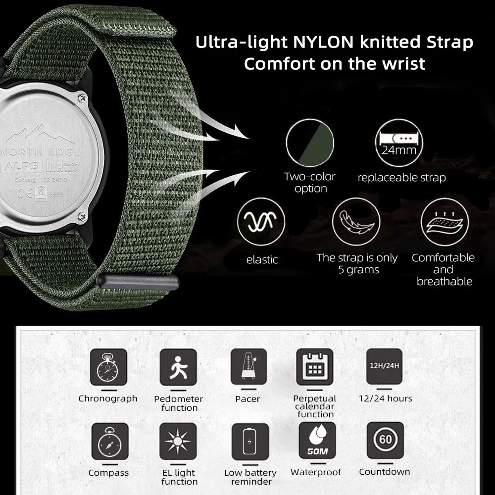 Men Digital Carbon Fiber Sports Watch Military Waterproof 50M Compass Pedometer