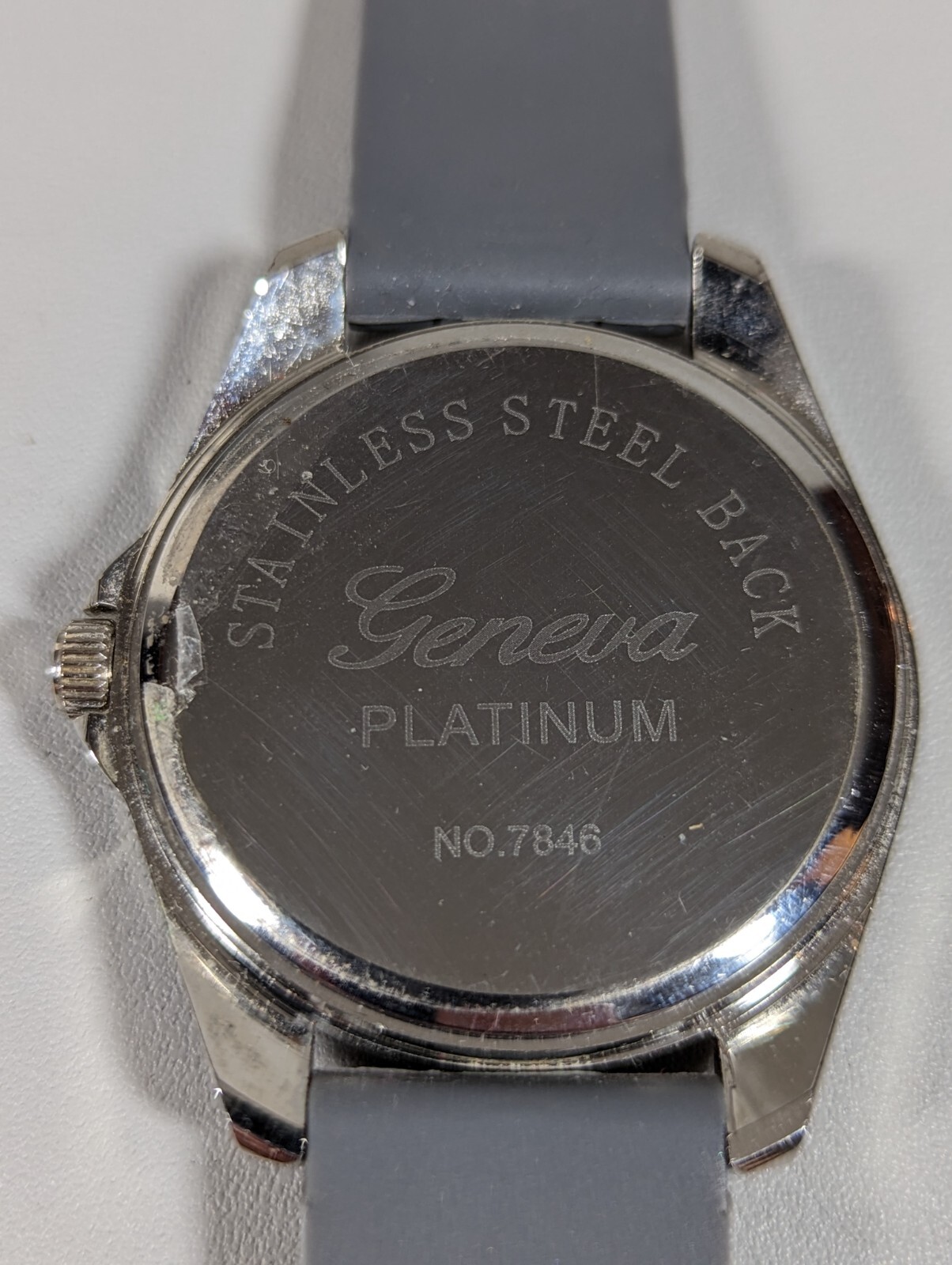 Geneva Platinum Gray Dial Crystal Accent Silver Tone Case Silicone Band Watch