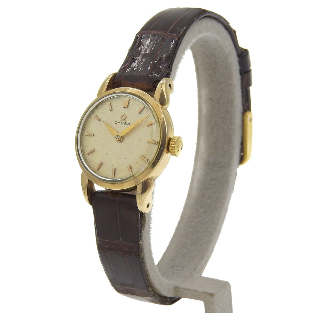 OMEGA Watches Cal.244 IvoryDial Plated Gold/Embossed Leather Hand Winding …