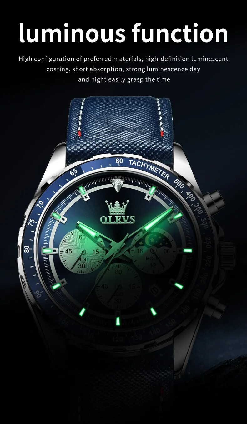 Waterproof Quartz Luminous Watch OLEVS Luxury Business Date Men Strap Men’s