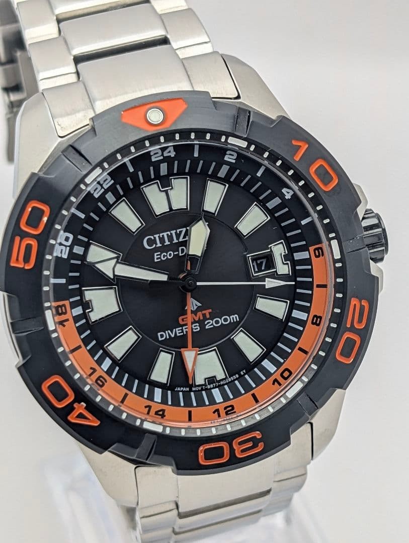 CITIZEN Promaster Marine GMT Solar Quartz Watch 44mm Wrist 21.5cm/8.5in