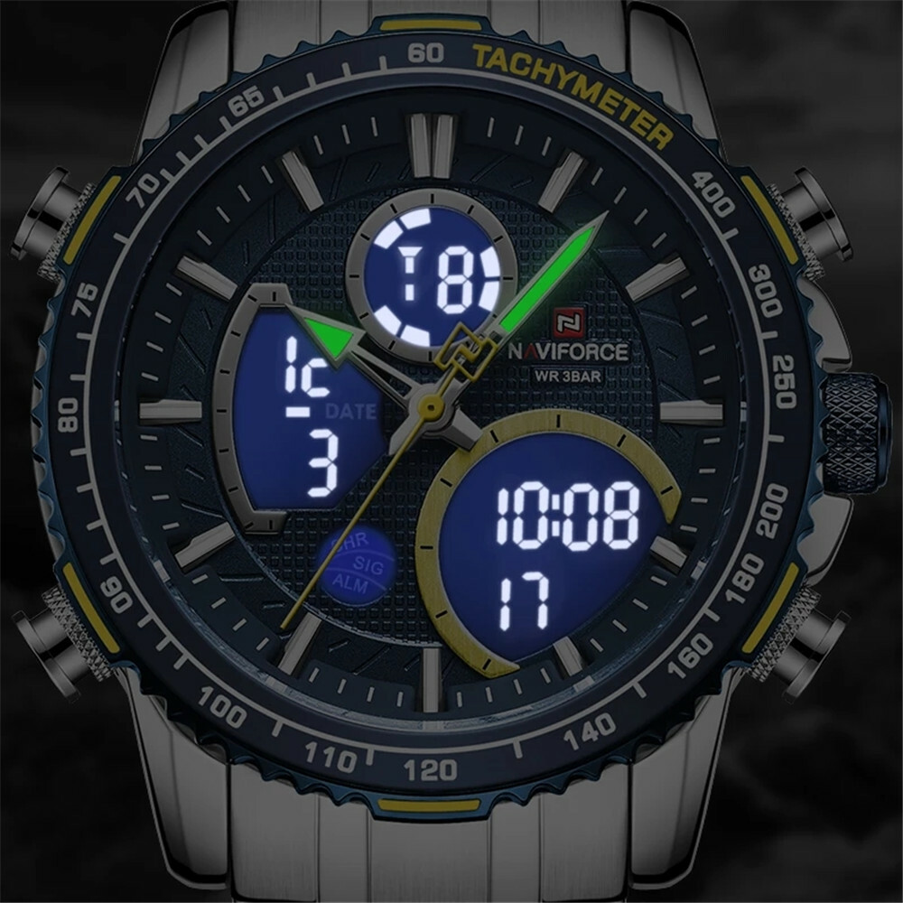 NAVIFORCE Men Sport Watch Big Dial Chronograph Quartz Wristwatch Steel Watches