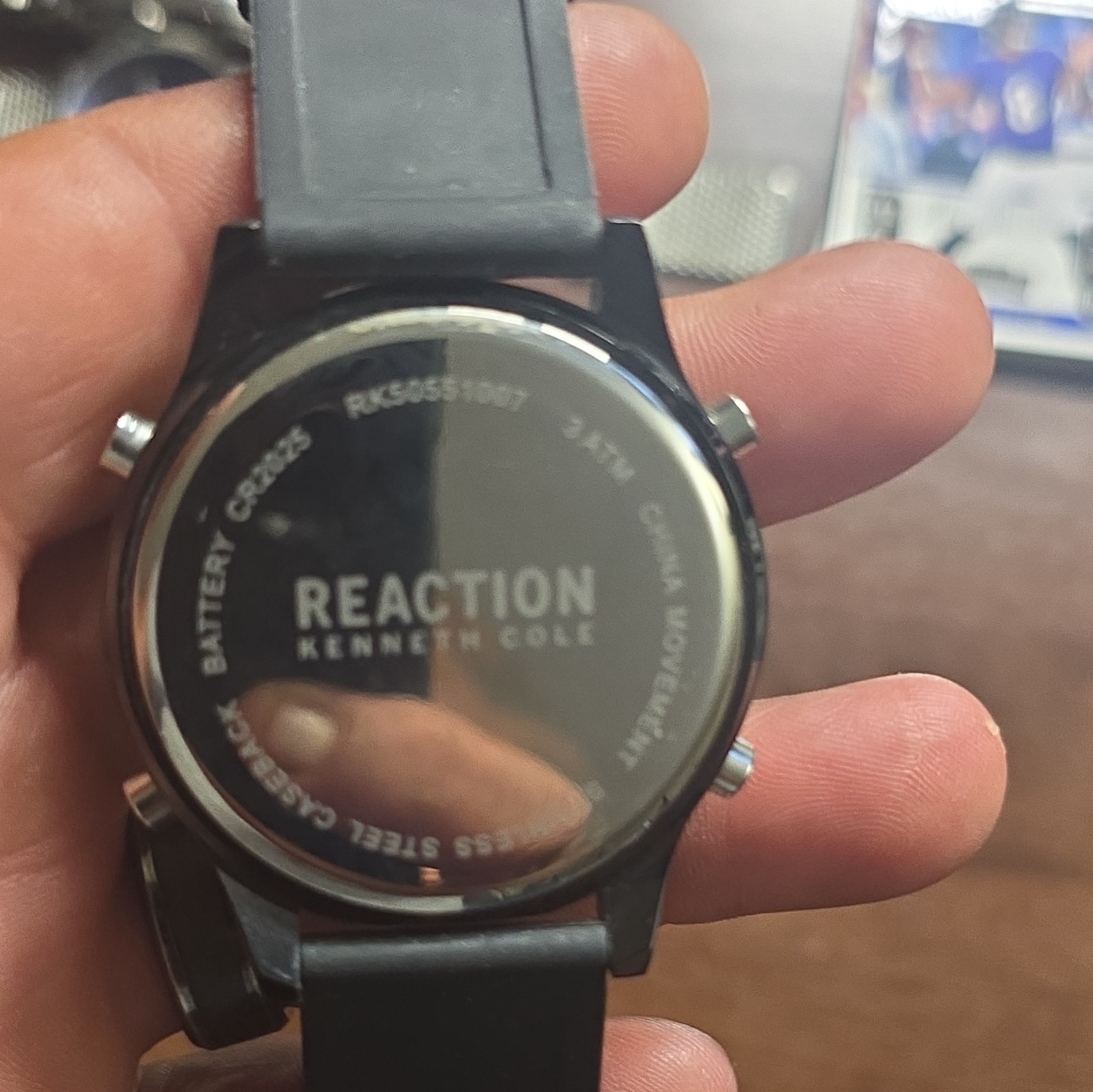 Kenneth Cole Reaction Digital Quartz Black Rubber Strap 44mm Watch 30m Backlight