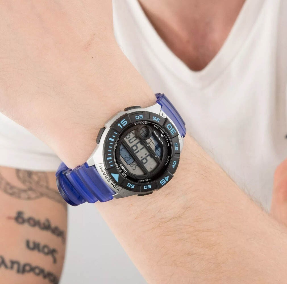 Casio Digital Watch Men 43mm Blue Moon Phase 3473 WS-1100H Tide Graph WR 10″