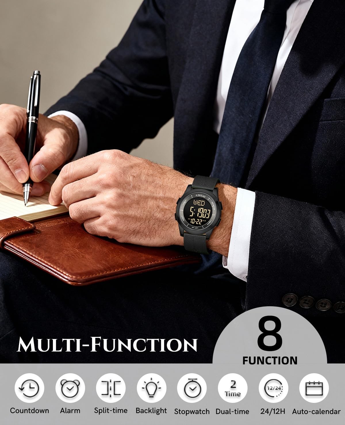 F.ZEGAO Metal UltraThin Waterproof Digital Watch Men, Military Watches with T…