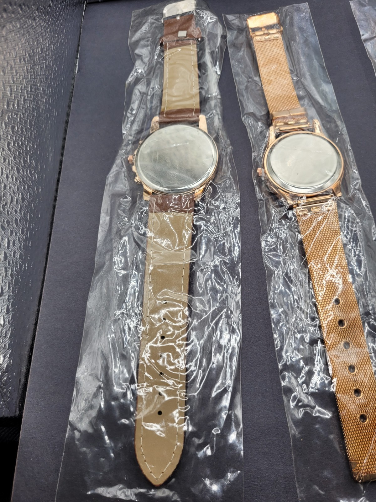 Women’s Gold Tone Mesh & Brown Faux Leather Strap Watch Set Of 3