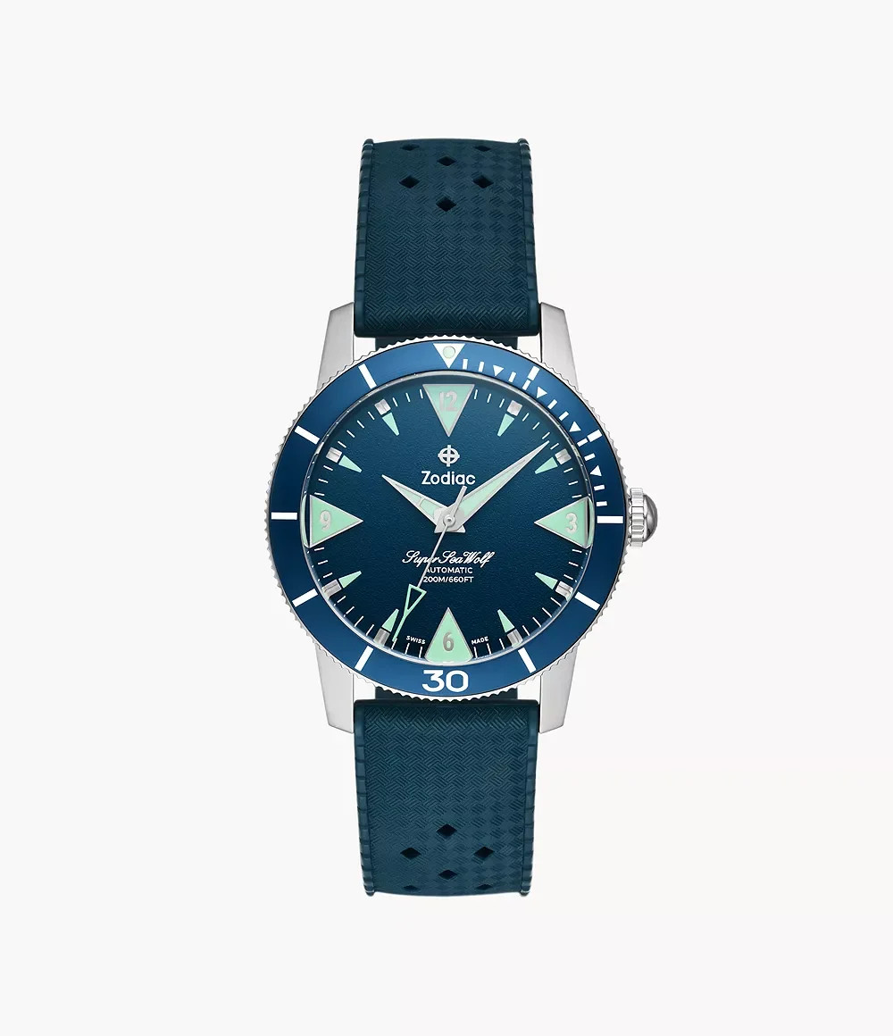 Zodiac Super Sea Wolf Skin Diver Automatic Blue Dial Rubber Strap Watch ZO9217