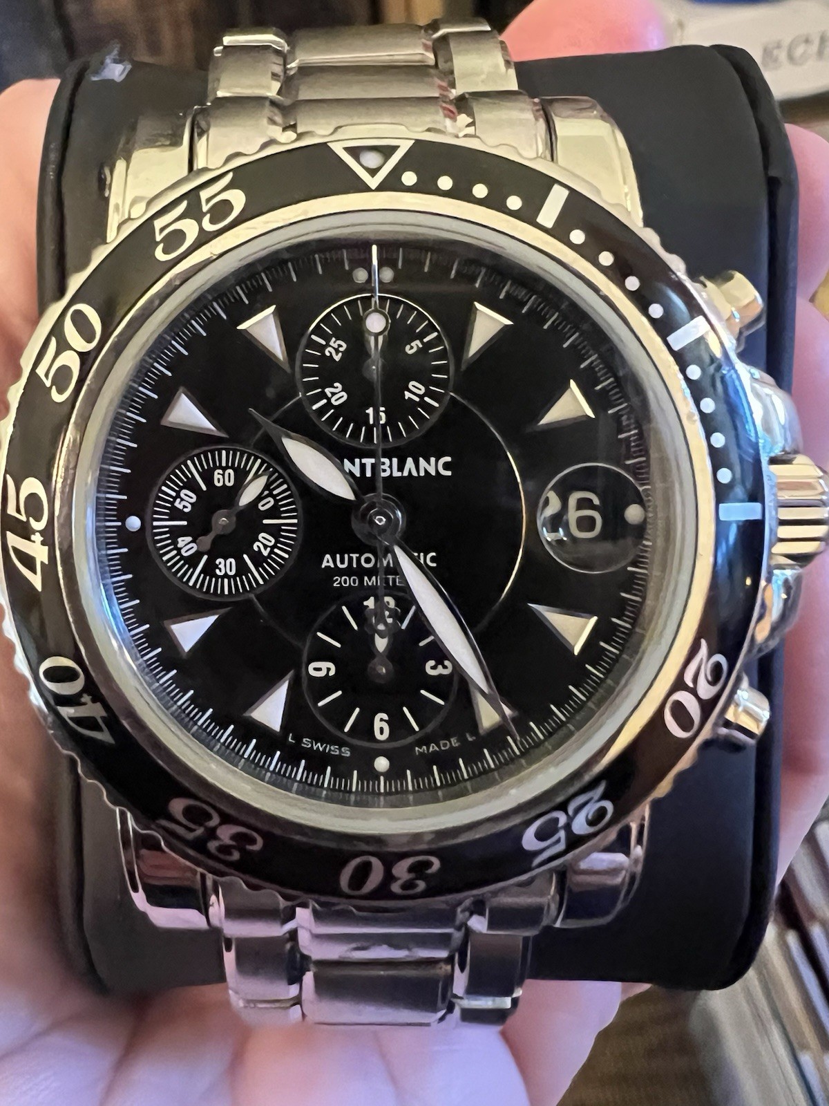 Montblanc Automatic Chronograph Diver Watch 200M Stainless Steel Black Dial