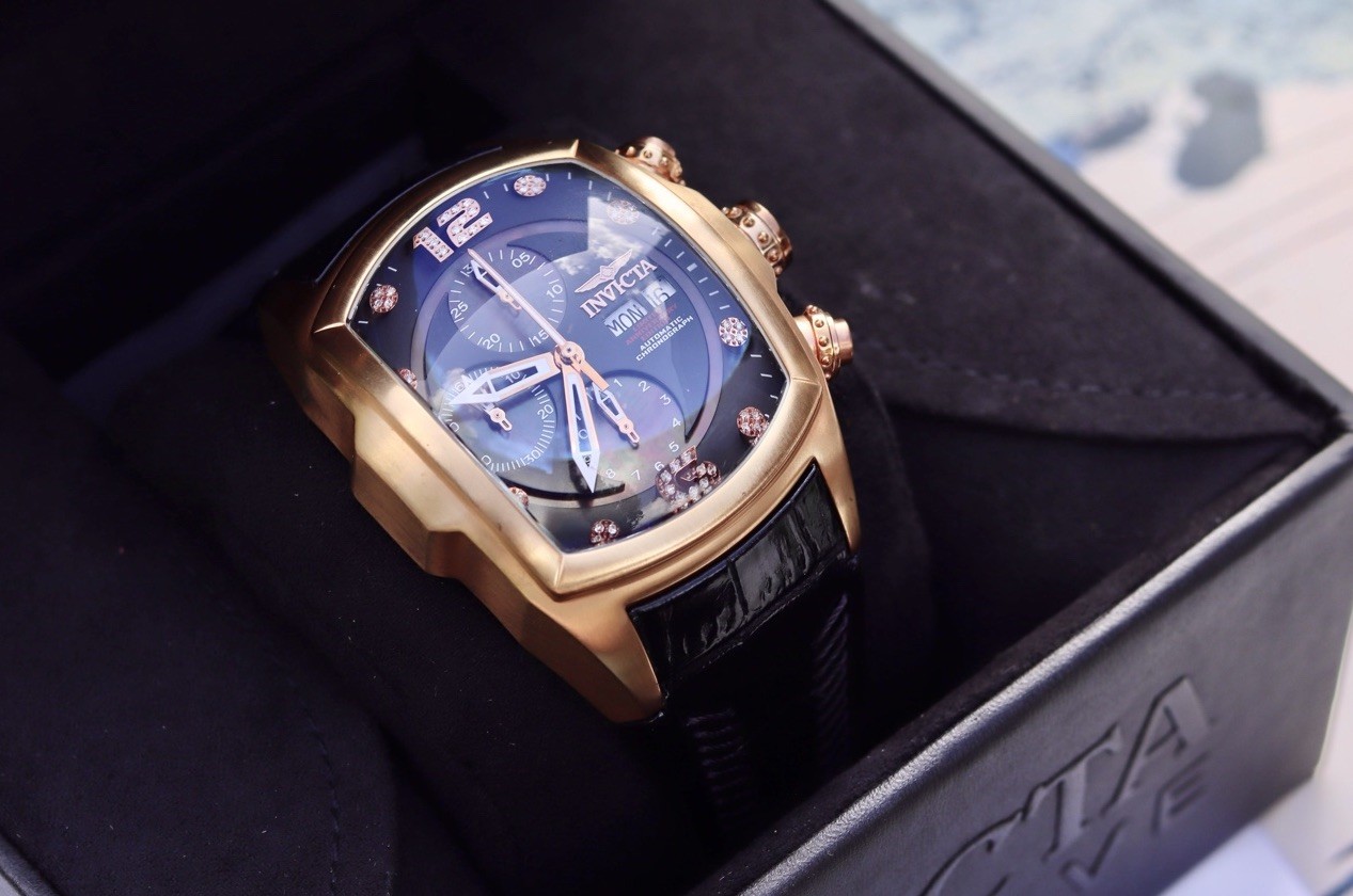 Invicta Lupah 0514 Men Swiss Automatic Chronograph 14K Rose Gold Plated, Diamond