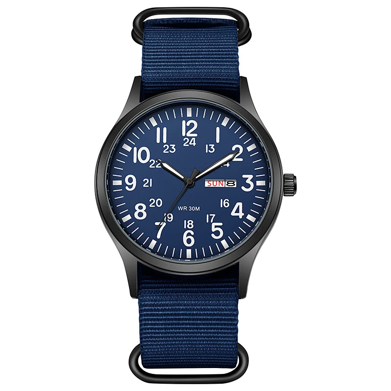 TPW Field Watch Quartz Movement Easy Read Dial 24 Hour Display Fabric Strap