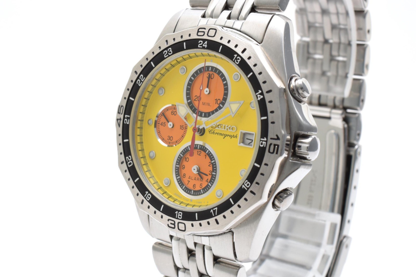 ▶️Seiko 7T32-7C30 Nagano Olympic Chronograph Quartz Yellow Dial Vintage Watch