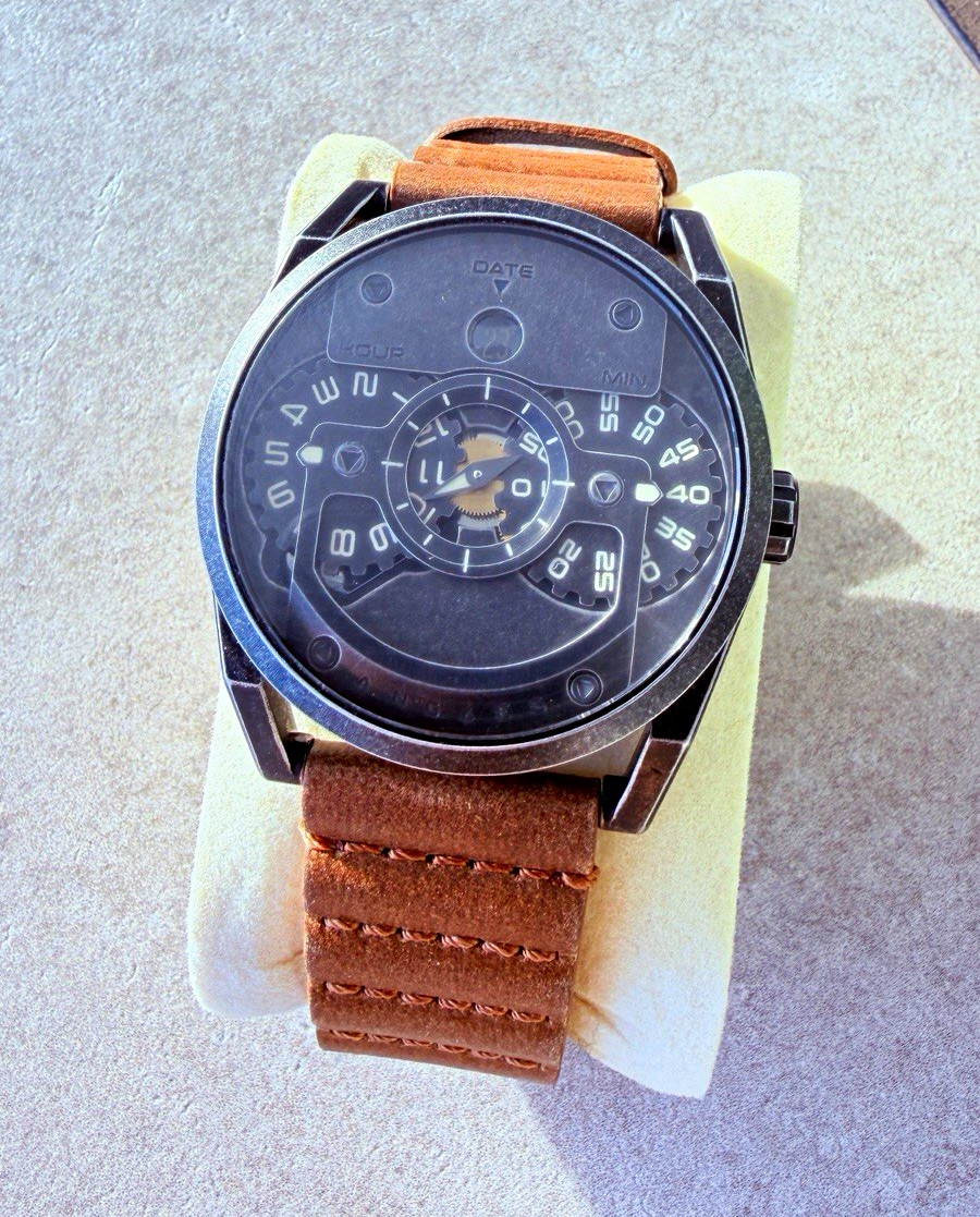 Angels Disc One Limited Edition Automatic Jump Hour Watch Brown Leather 44mm