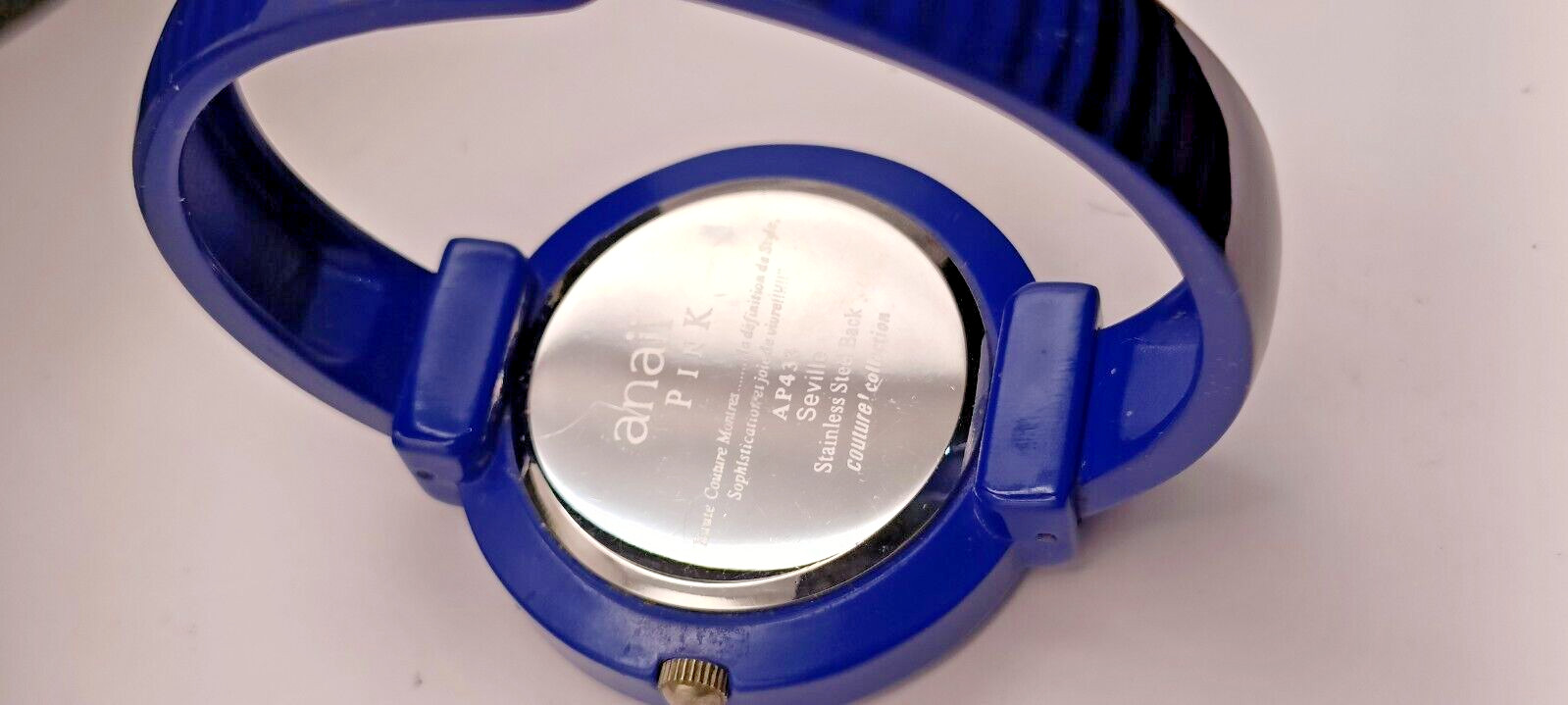 Vintage ANAII Pink Ladies Navy Blue Hinged Bangle Quartz Watch VGC/Working