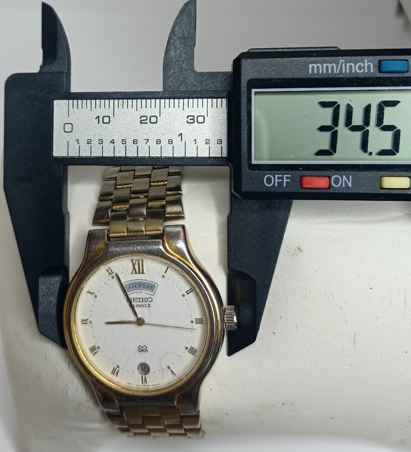 Vtg Men Seiko Sq Watch 5y23-7159 Baton Indexes Steel Bracelet Gold Tone Calenda