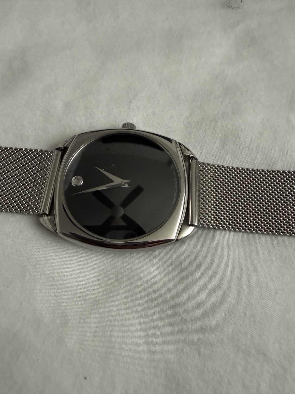 Movado Automatic Black Dial SS Cushion Case Mesh Bracelet w/Box + Leather