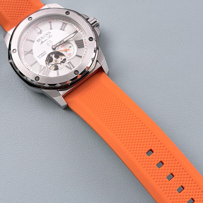Bulova Marine Star 98A226 Automatic Men’s Watch White Dial Orange Silicone Strap