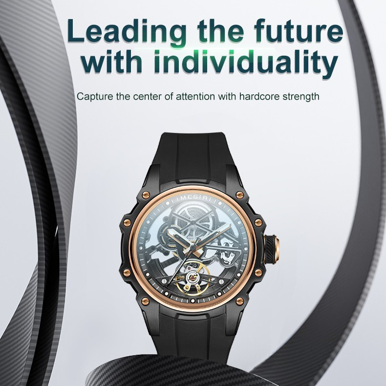 MEGIR Skeleton Automatic Mechanical Men’s Sports Watch 3ATM Luminous Silicone