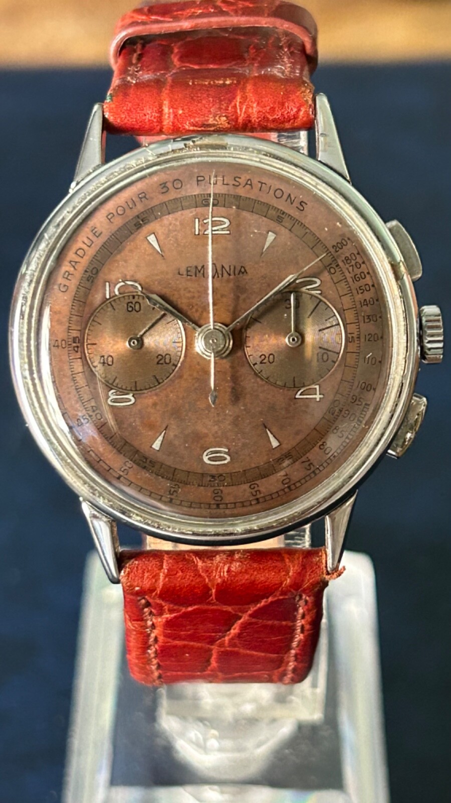 Lemania Chronograph Vintage Original Tropical Dial Cal. 27CH Extremely Rare